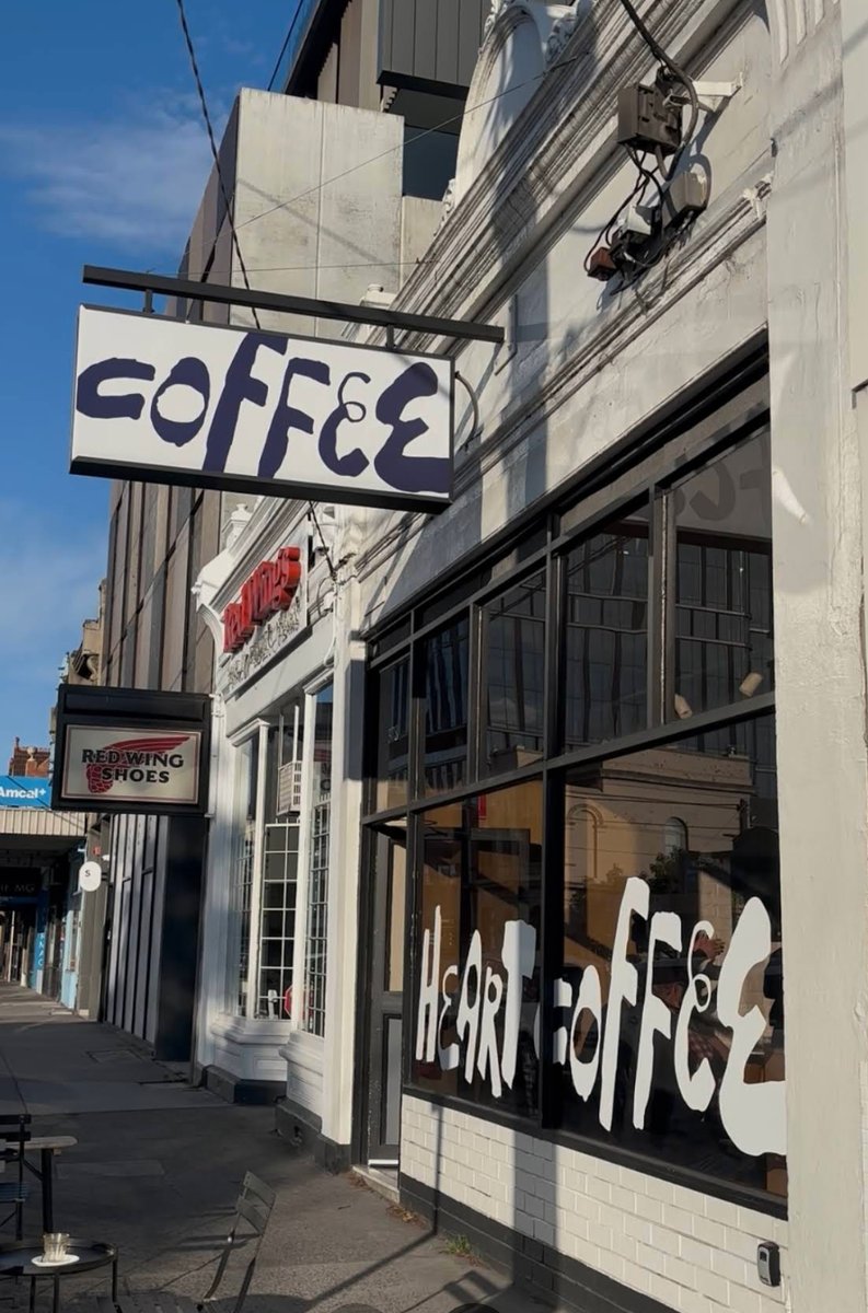 Heart Coffee storefront with hand-painted COFFEE sign on Burnley Street