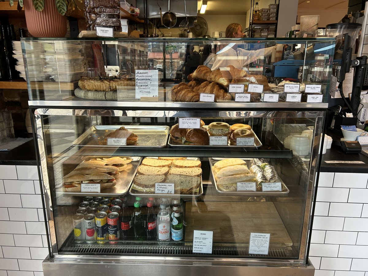 Display case of sandwiches, pastries and drinks at Pillar of Salt