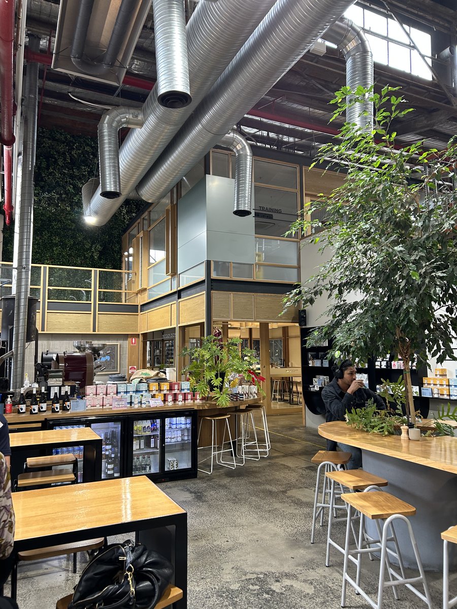 Veneziano Coffee Roasters mezzanine lounge area with plants